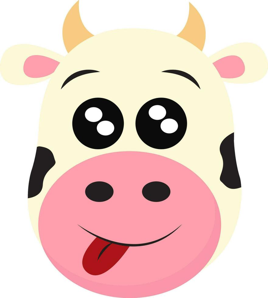 Portrait of the face of a cow with tongue hanging out vector or color illustration