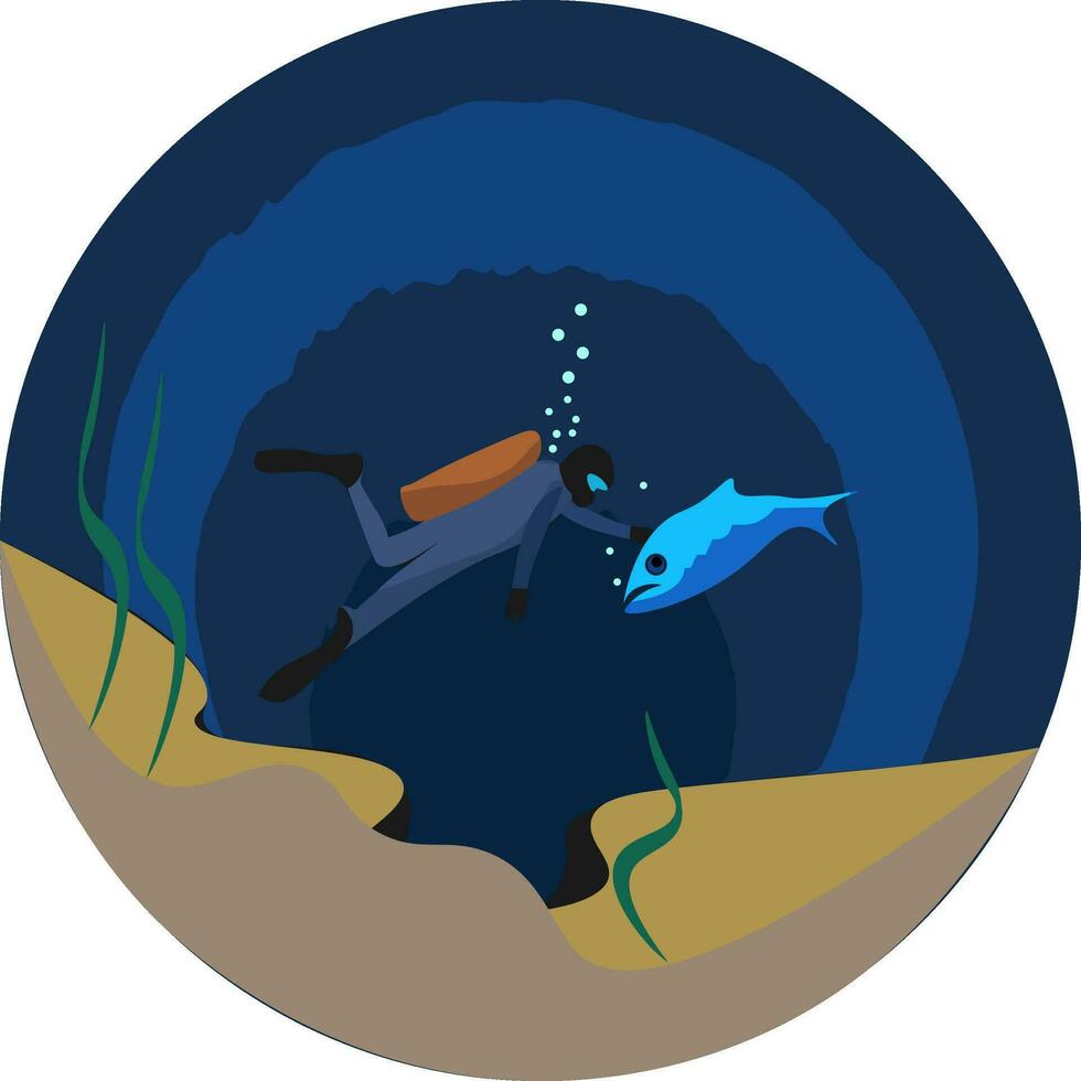 retrato de un hombre buceo a el fondo de el mar vector o color ilustración