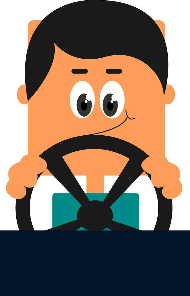 Cartoon driver steering the vehicle vector or color illustration