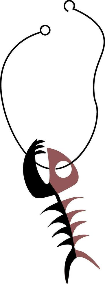 Painting of a fishbone knitted to the string of a necklace vector or color illustration