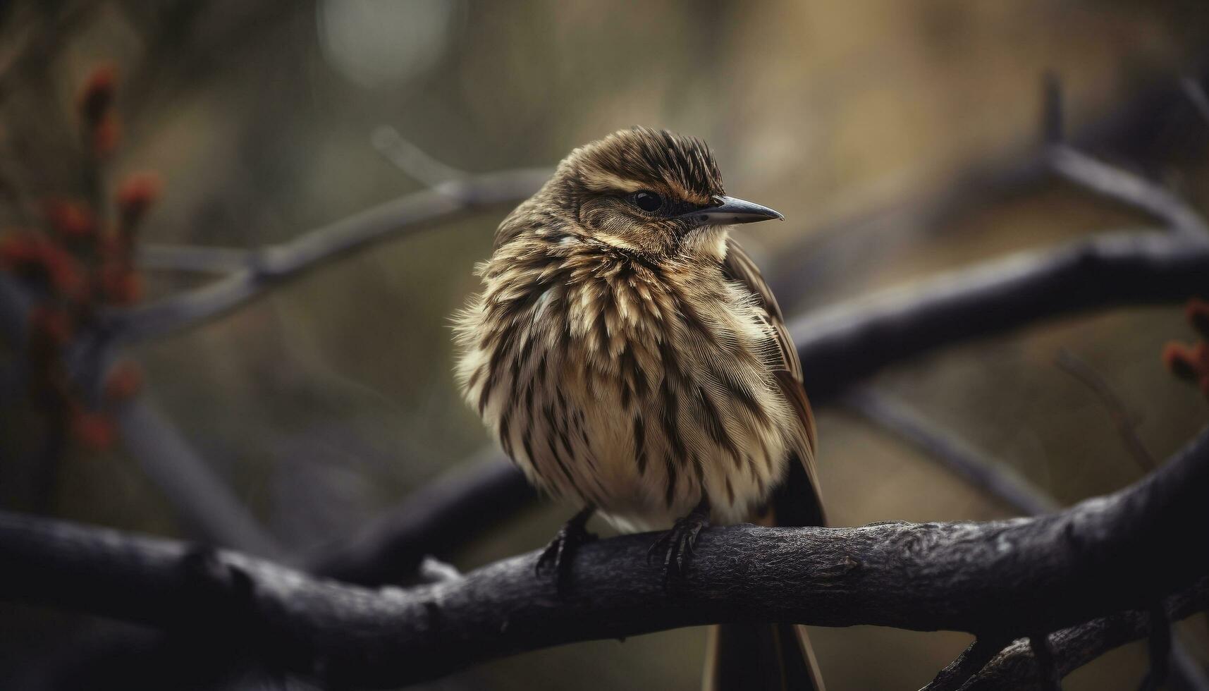 AI generated A small sparrow perching on a branch, looking cute and tranquil generated by AI photo