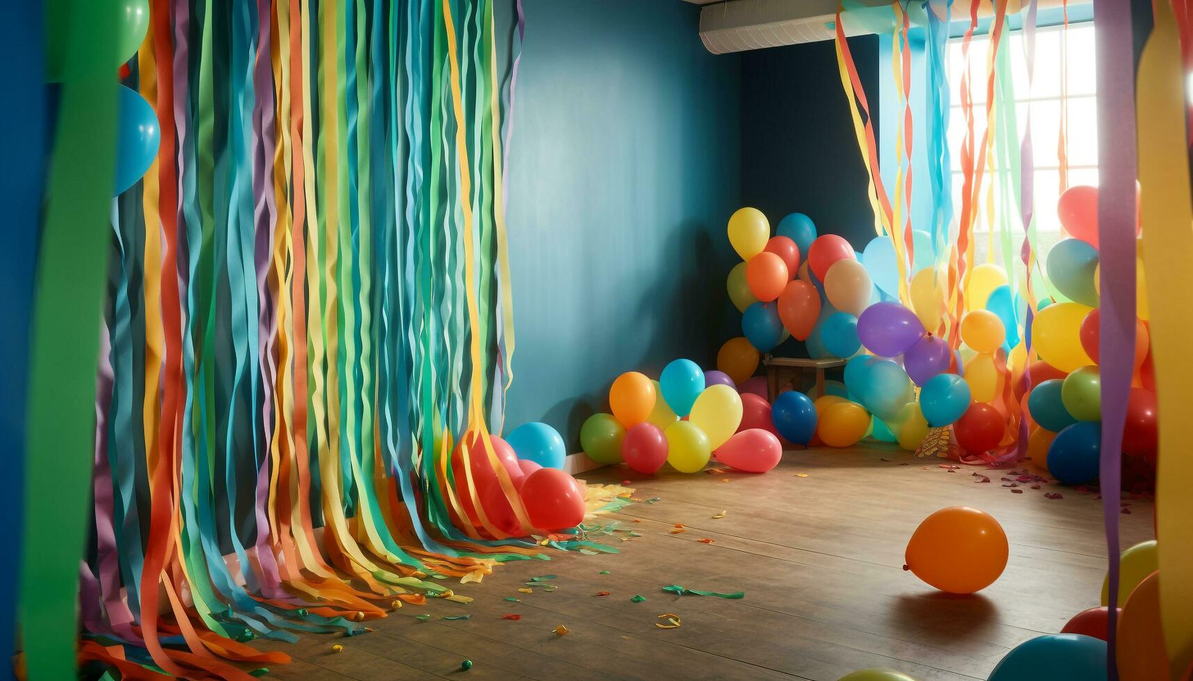 AI generated Multi colored balloons create a vibrant celebration of joy and fun generated by AI photo