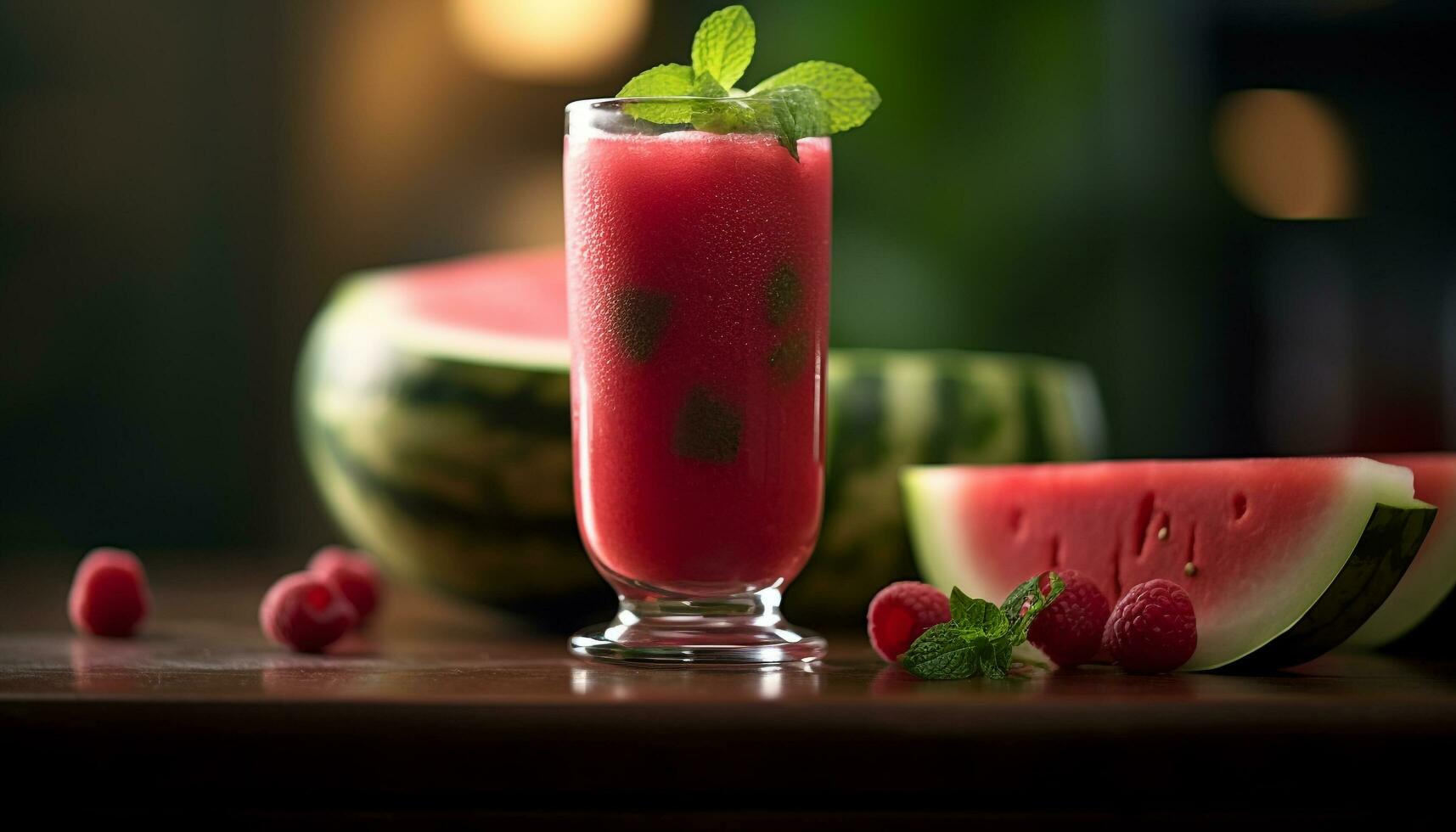 AI generated Fresh fruit cocktail on wooden table, a refreshing summer drink generated by AI photo