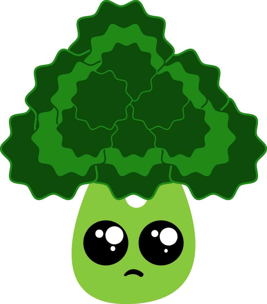 Sad broccoli, vector or color illustration.