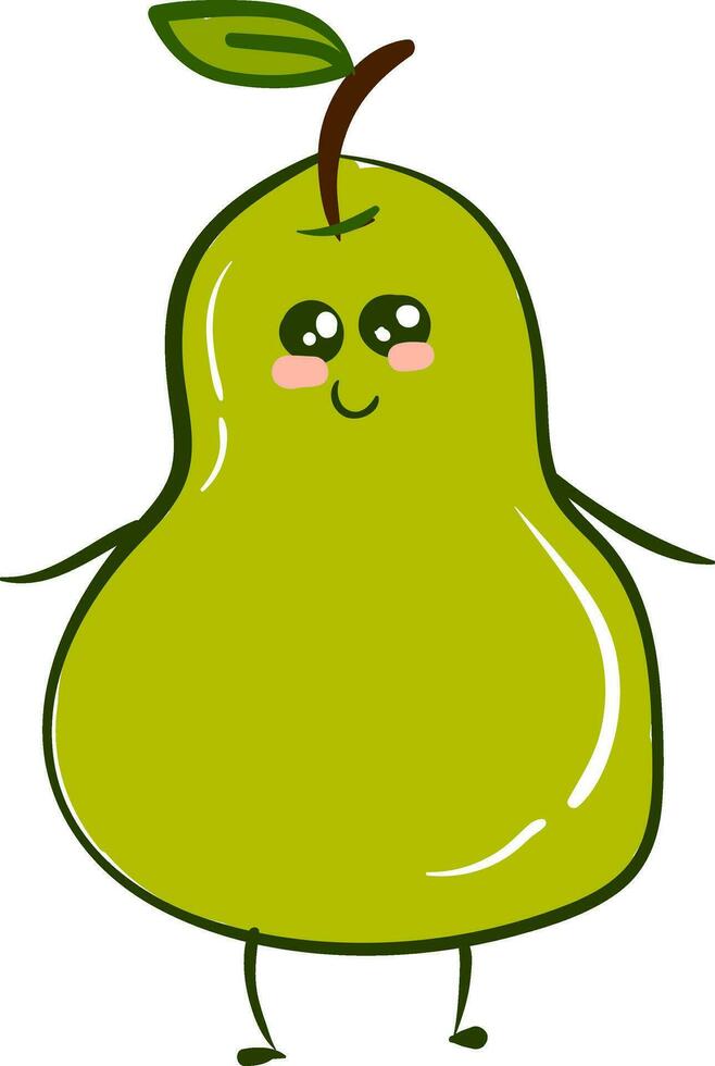 Emoji of a cute green pear with white exclamation marks vector or color illustration