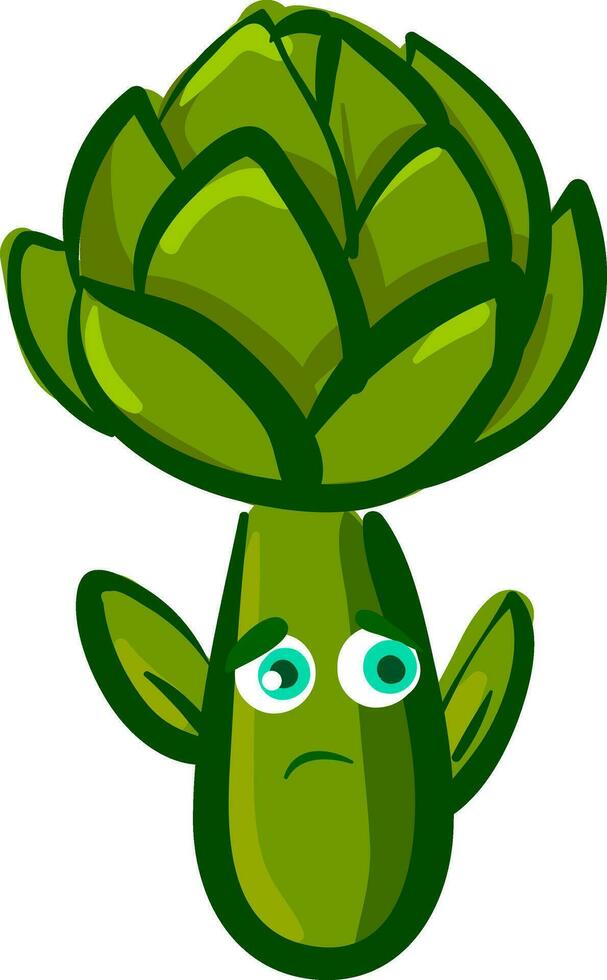 Sad artichoke, vector or color illustration.