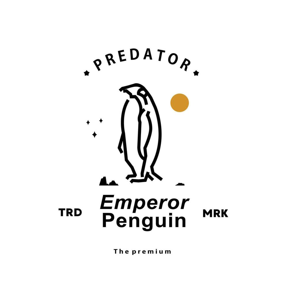 Clásico retro hipster emperador pingüino logo vector contorno monoline Arte icono
