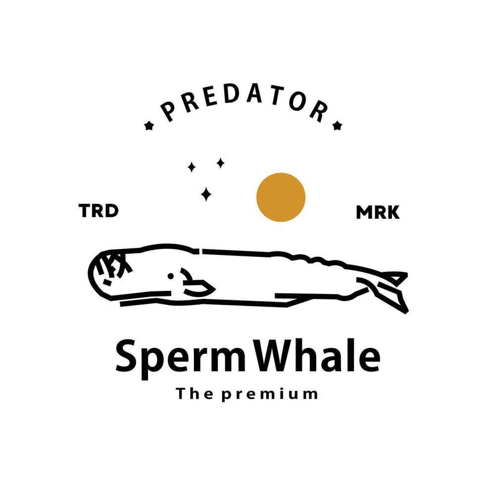 vintage retro hipster sperm whale logo vector outline monoline art icon