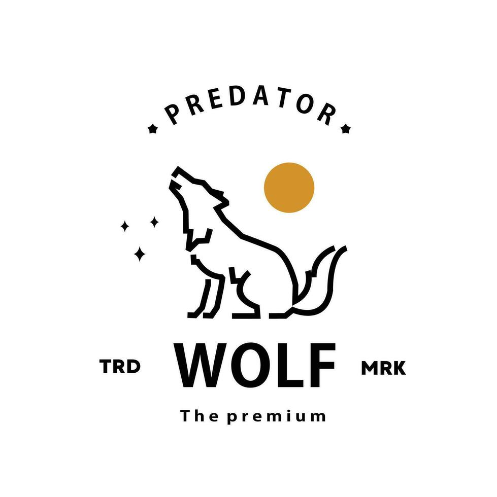 vintage retro hipster wolf logo vector outline monoline art icon