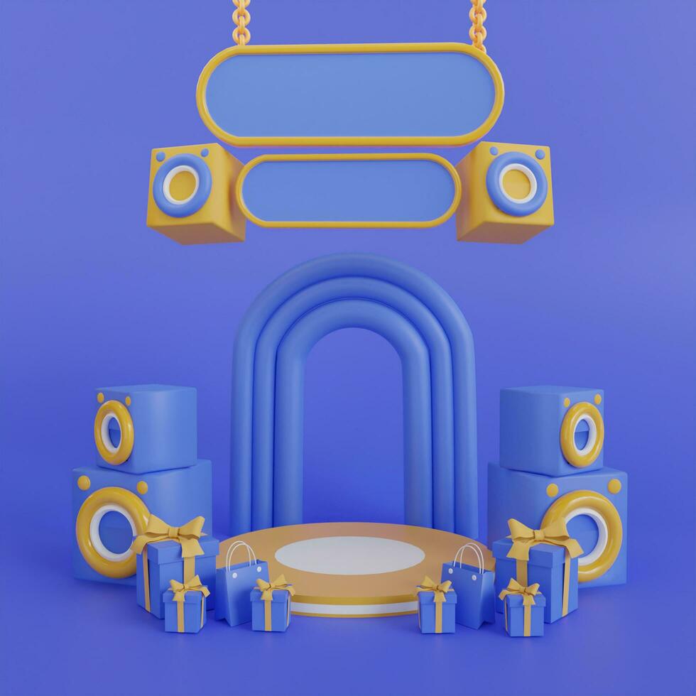 Mega sale special offer, Stage podium percent, Stage Podium Scene with for Award, Decor element background. 3d render illustration photo