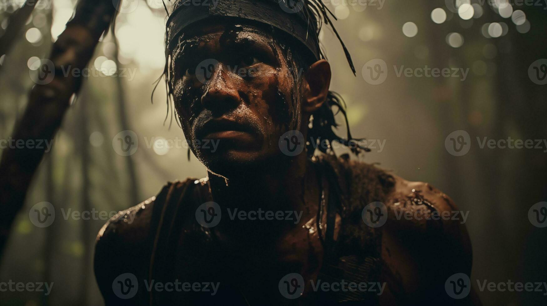 AI generated Mud-Splattered Man in Rainforest Aftermath AI generated photo