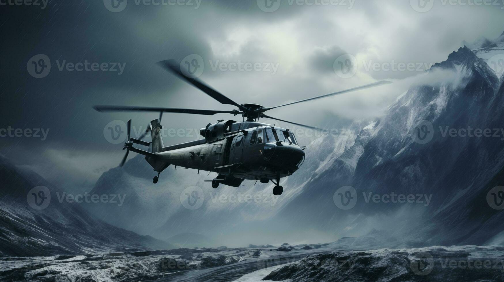 AI generated Rescue Helicopter in Mountainous Terrain AI generated photo