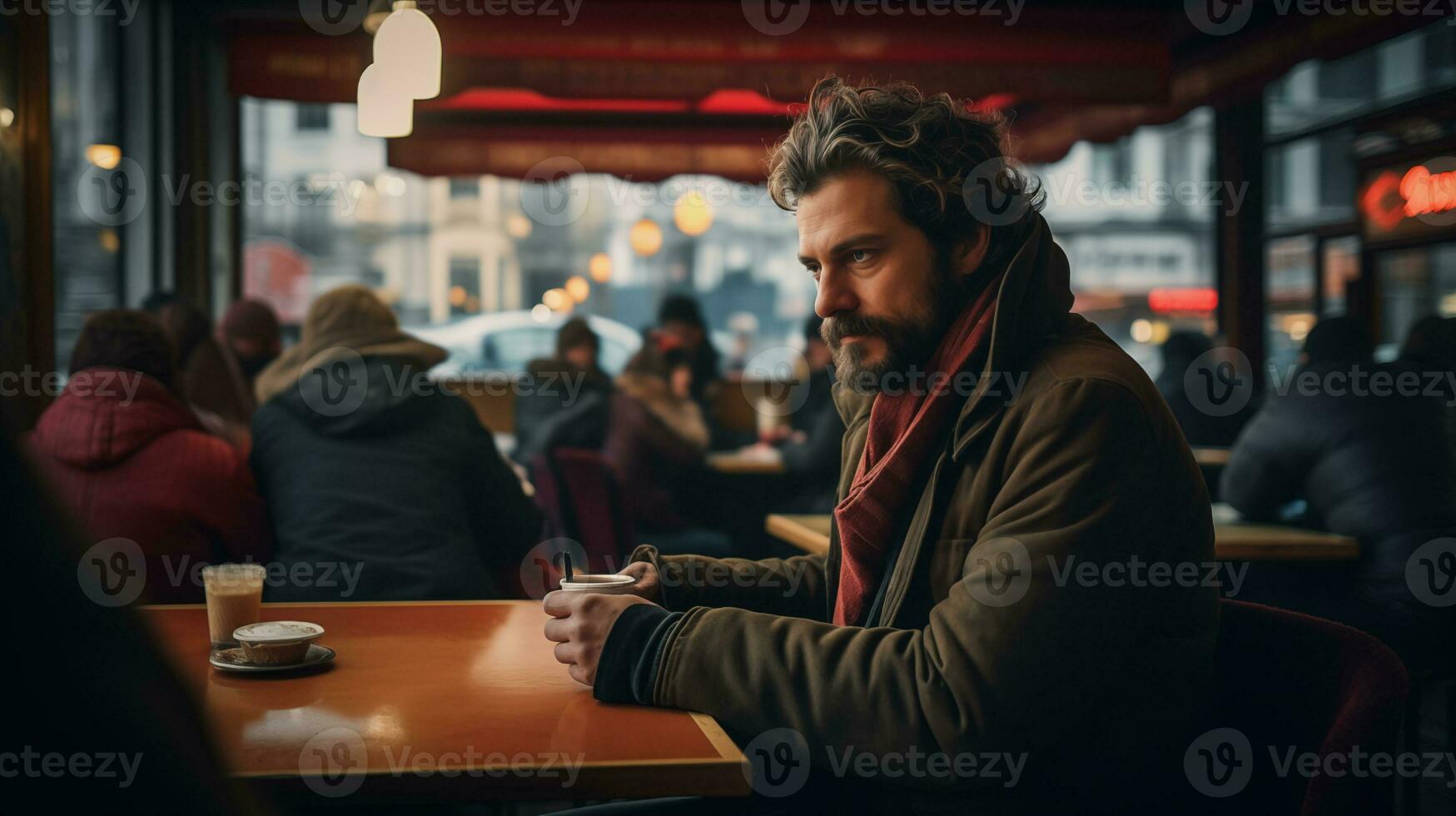 AI generated Man Reflecting in Cafe Window AI generated photo