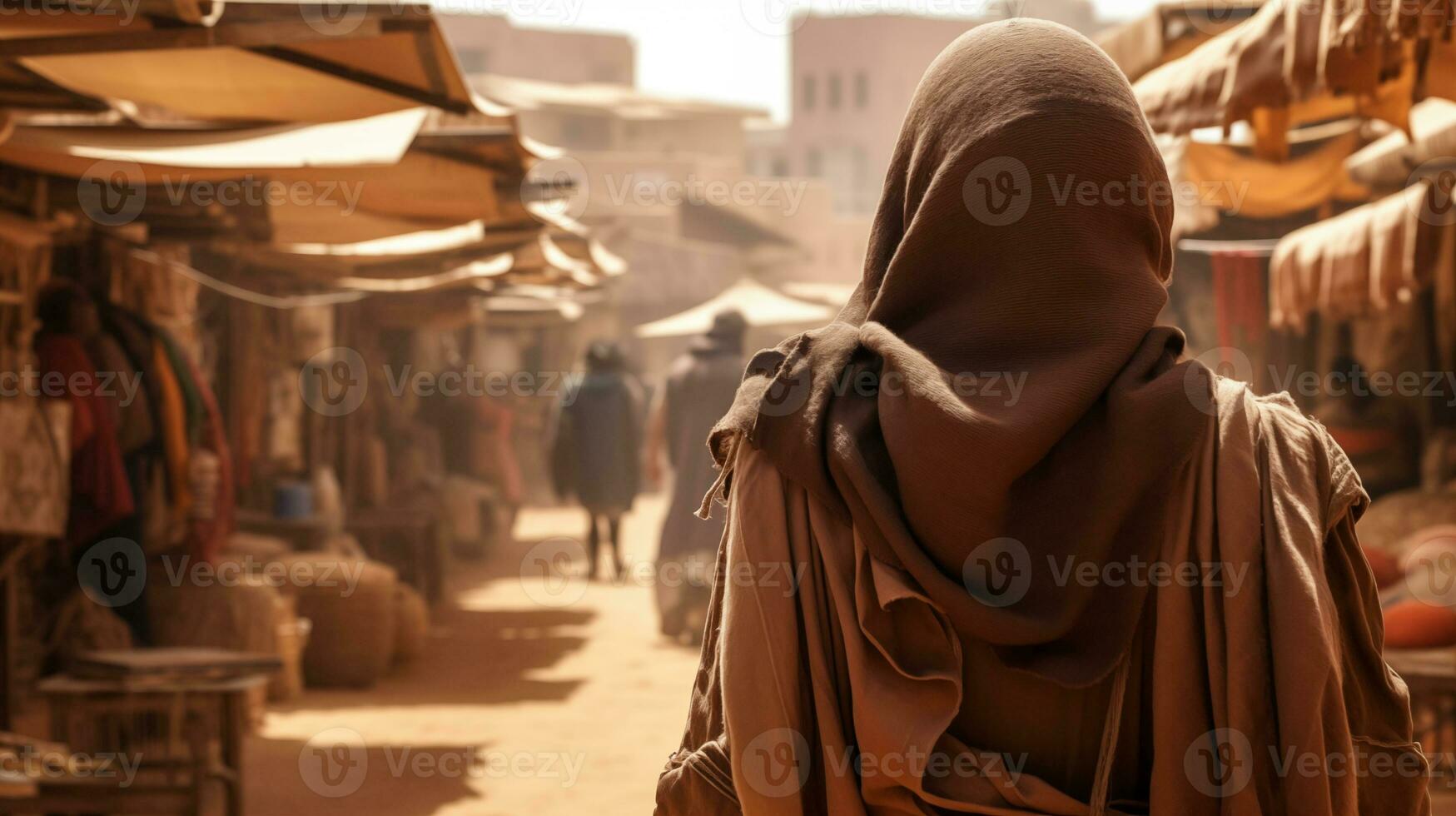 AI generated Figure in Cloak at a Desert Market AI generated photo