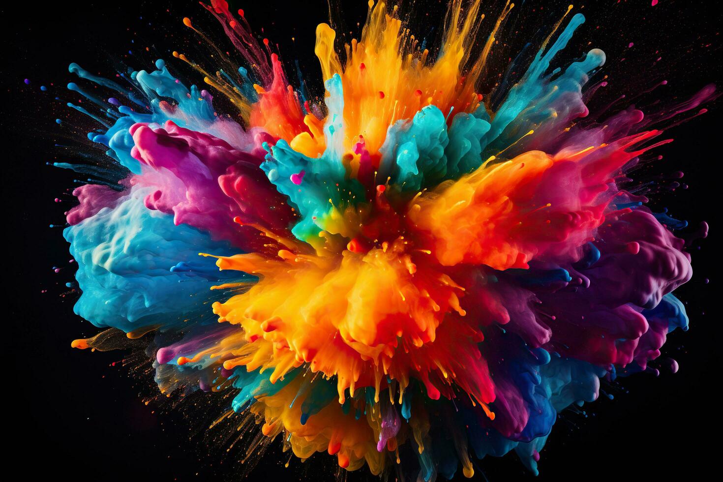 AI generated Colored paint splashes isolated on black background. photo