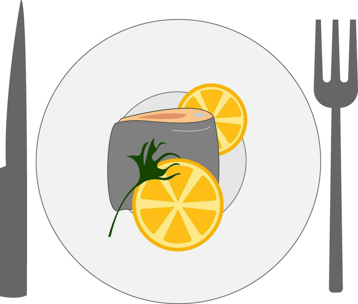 Fish with lemon , vector or color illustration