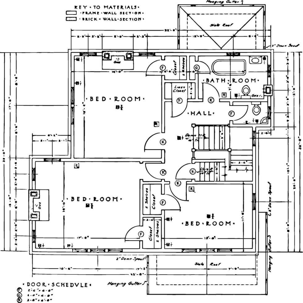 Second Floor Residence Plan is the conventional dimensions vintage engraving. vector