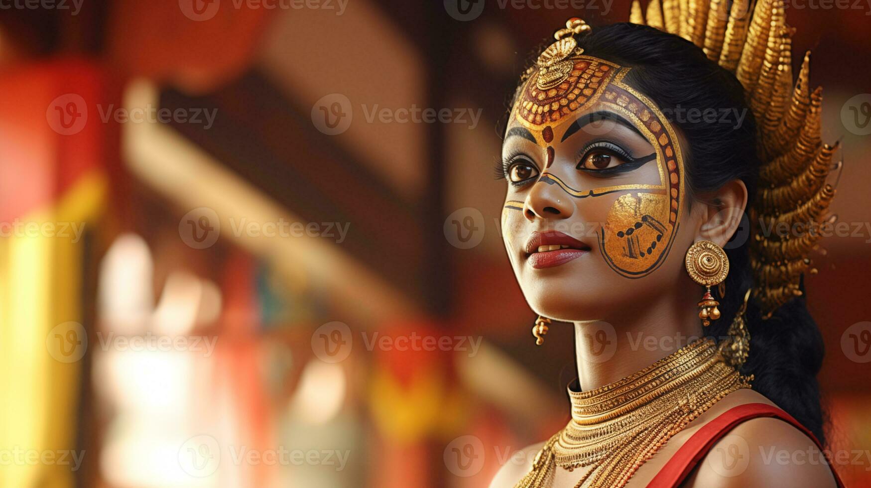 AI generated Traditional Kathakali Dancer in Costume AI generated photo