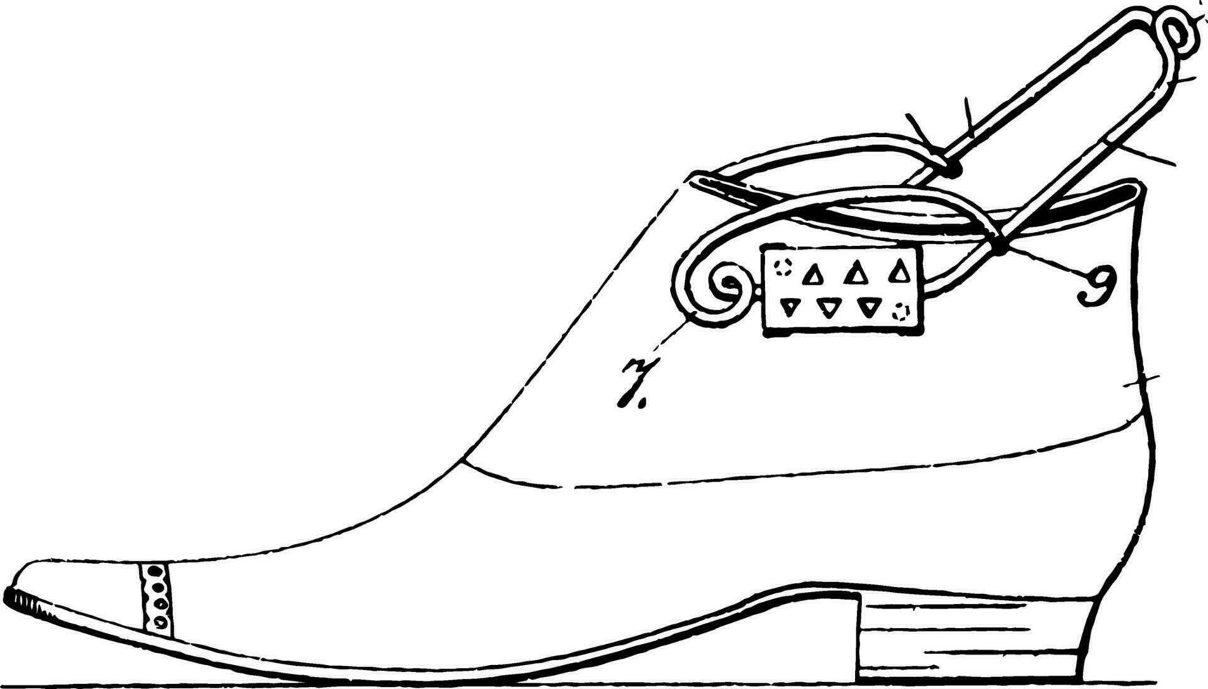 An item of footwear evolved at first to protect the human foot vintage engraving. vector