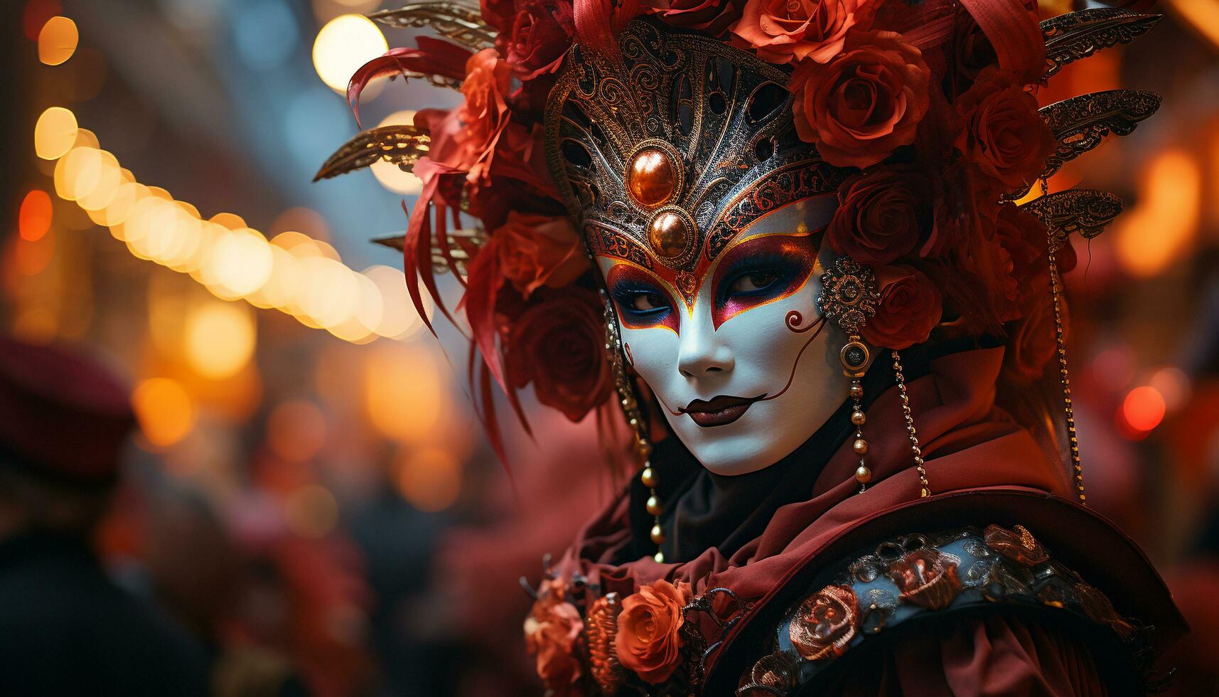 AI generated Elegant women in traditional costumes celebrate Veneto famous carnival generated by AI photo