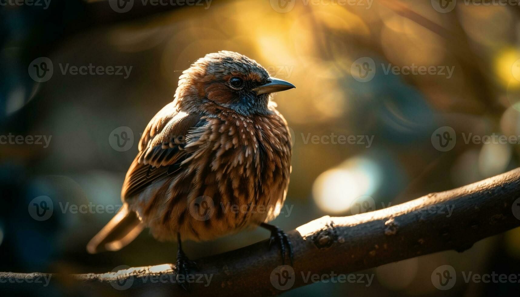 AI generated A small sparrow perching on a branch, looking at camera generated by AI photo