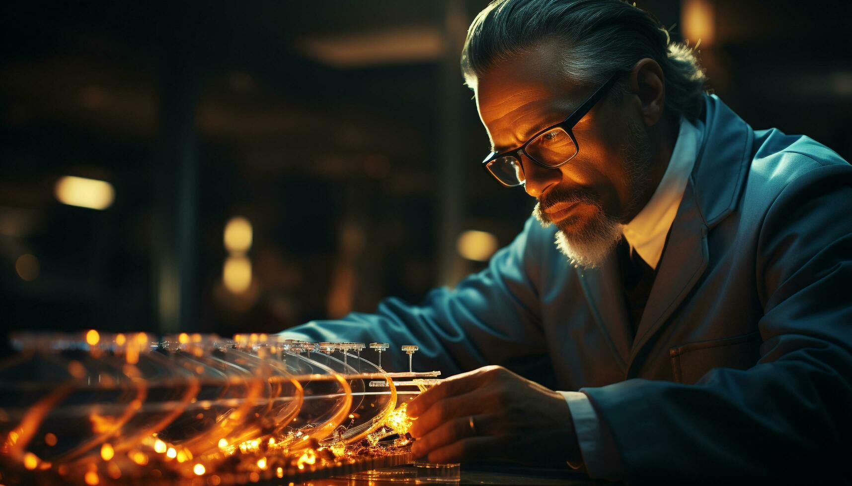 AI generated A skilled businessman working indoors, holding a drink at a bar generated by AI photo