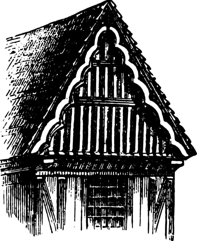 Gable structural system vintage engraving. vector