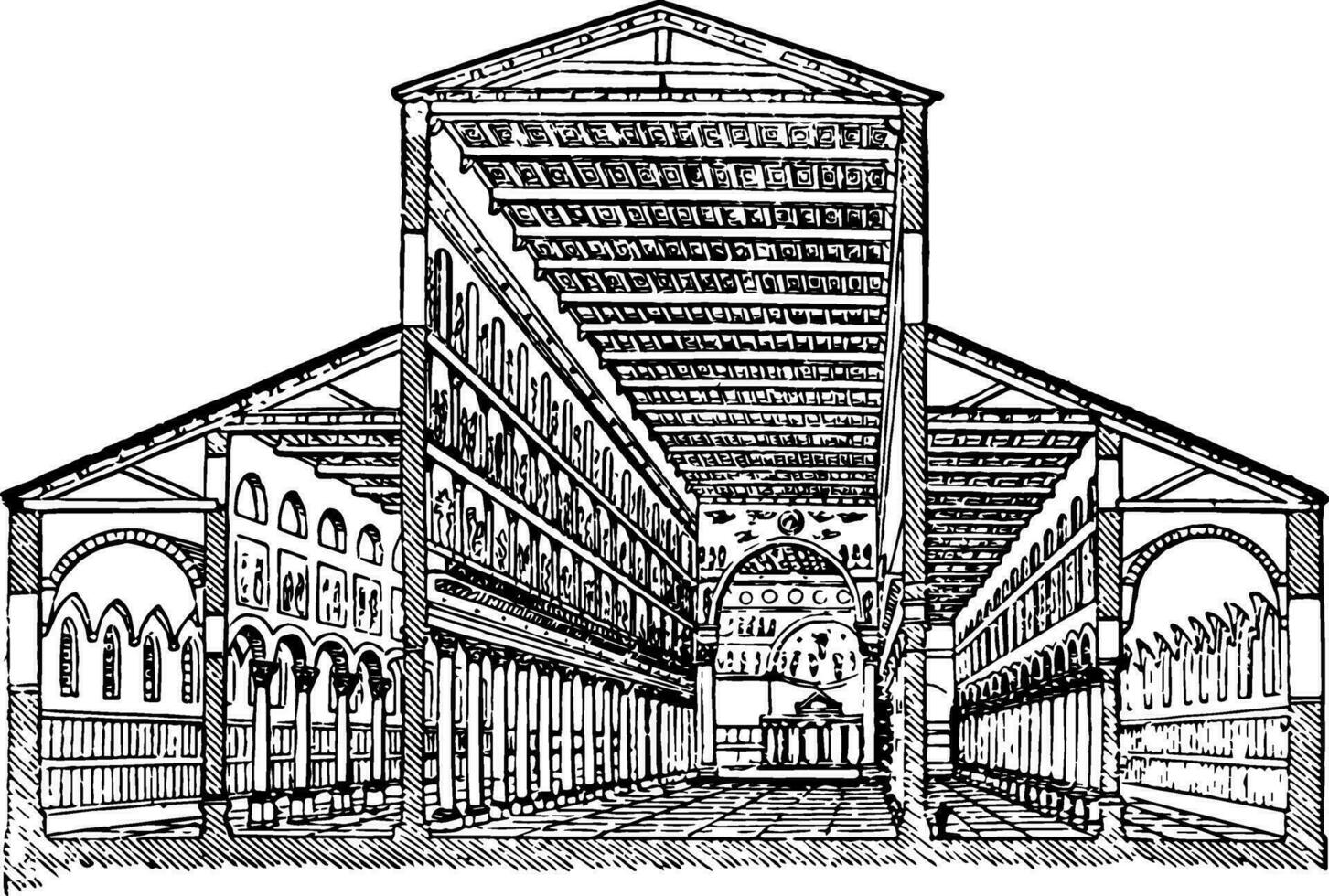 Basilica as the tribunal chamber of a king vintage engraving. vector