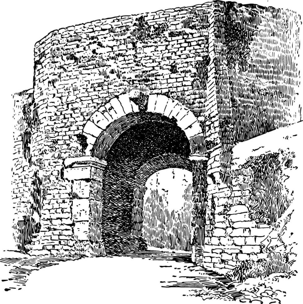 An Ertuscan Arch volterra vintage engraving. vector