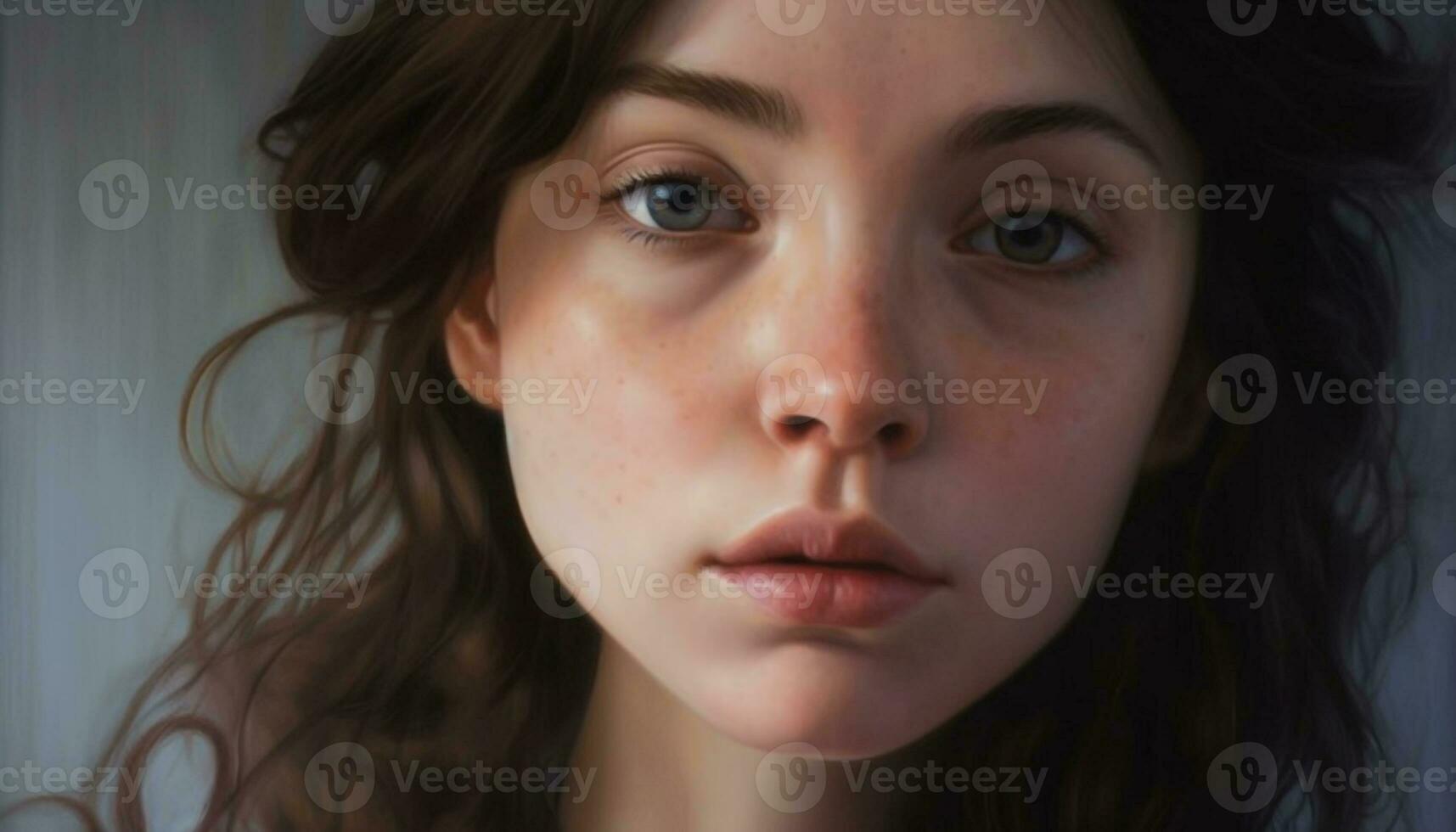AI generated One young adult woman, portrait, close up, looking at camera generated by AI photo