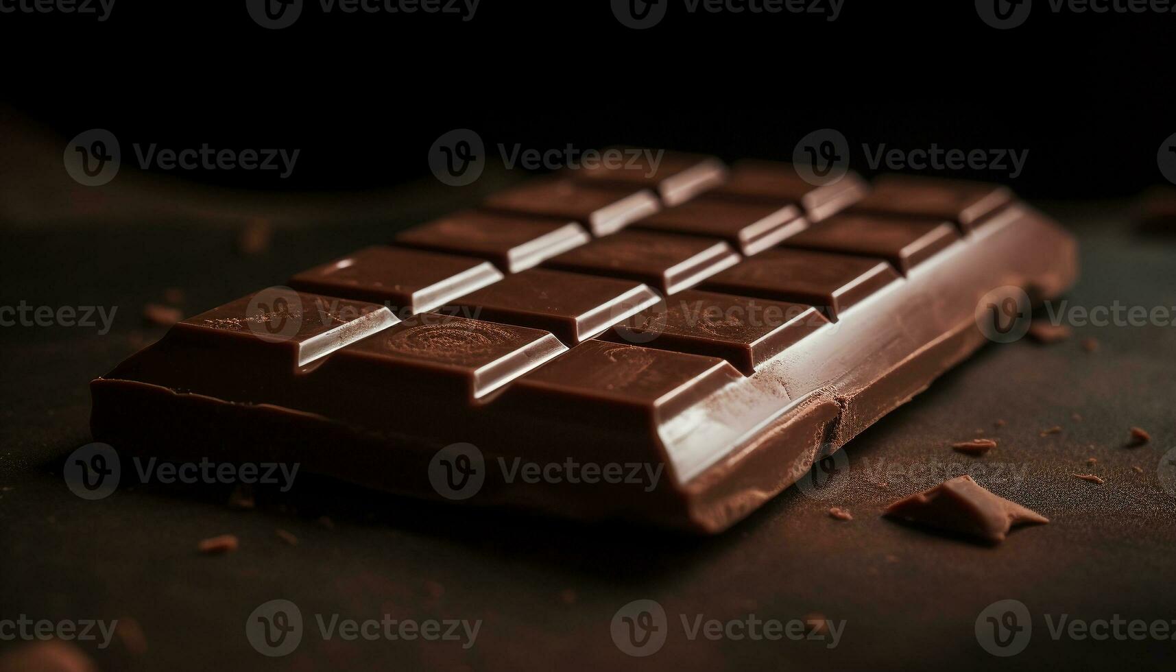 ai generado oscuro chocolate rebanada en de madera mesa, un tentador indulgencia para postre generado por ai foto