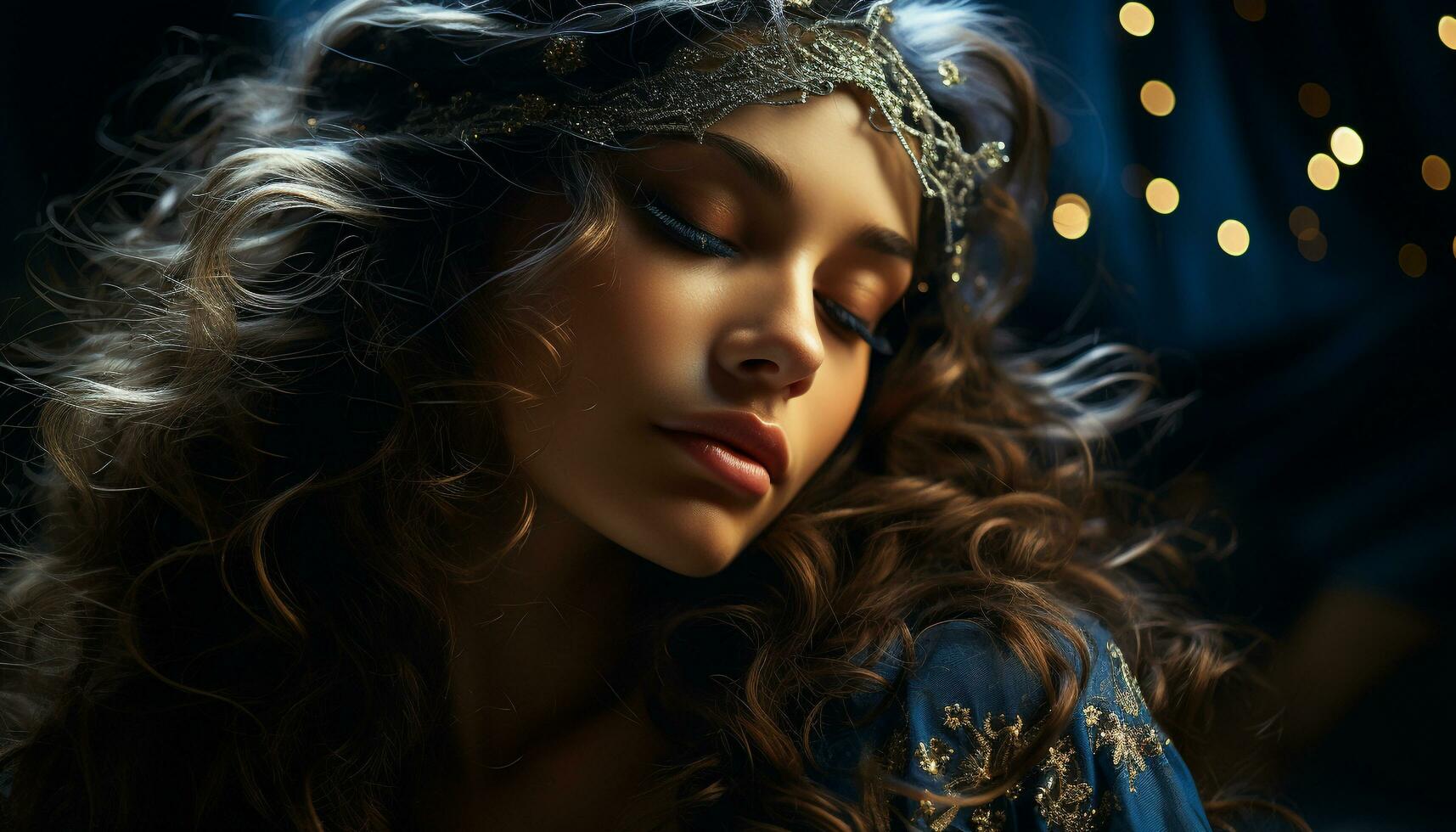AI generated A beautiful young woman with brown hair and curly elegance generated by AI photo