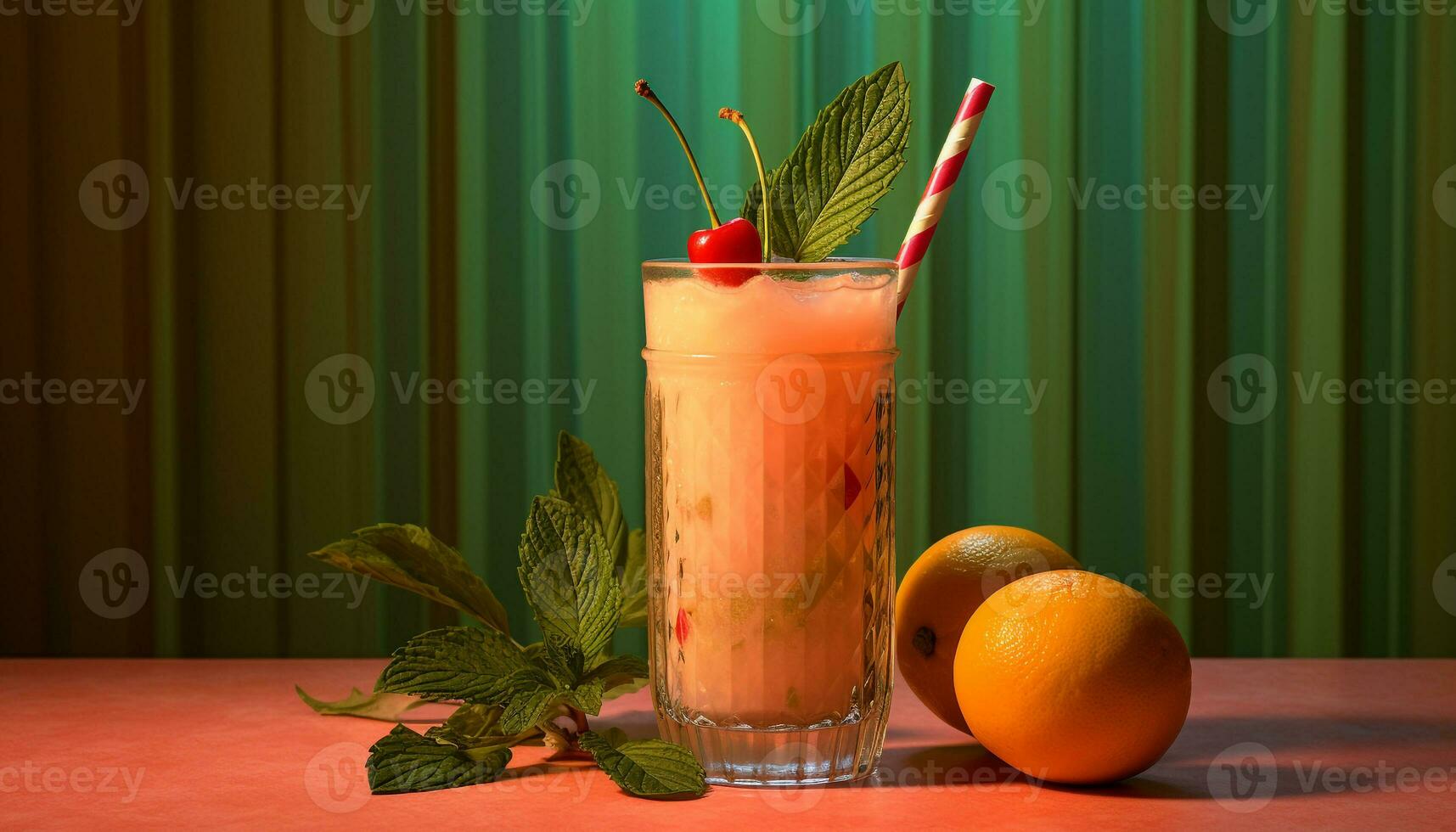 AI generated Fresh fruit cocktail on a wooden table, perfect for summer generated by AI photo