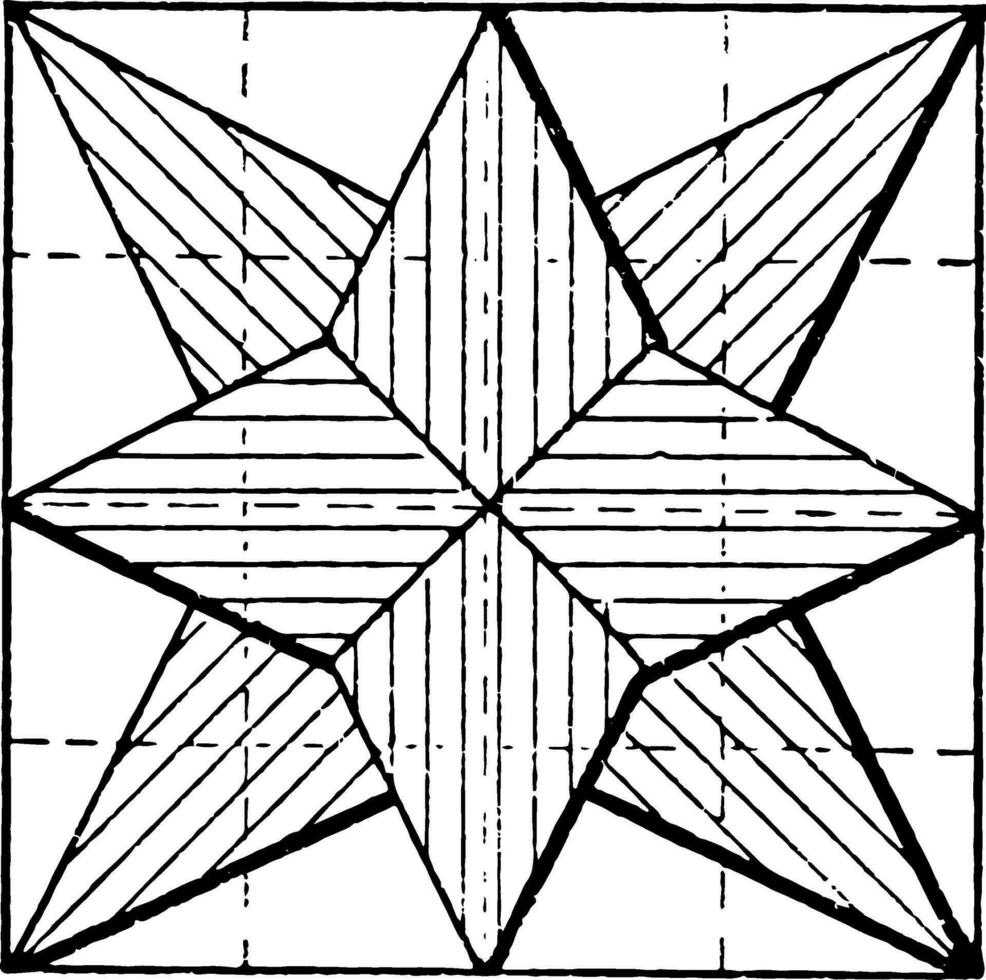 construyendo estrella utilizando pentágonos lados son igual en longitud Clásico grabado. vector