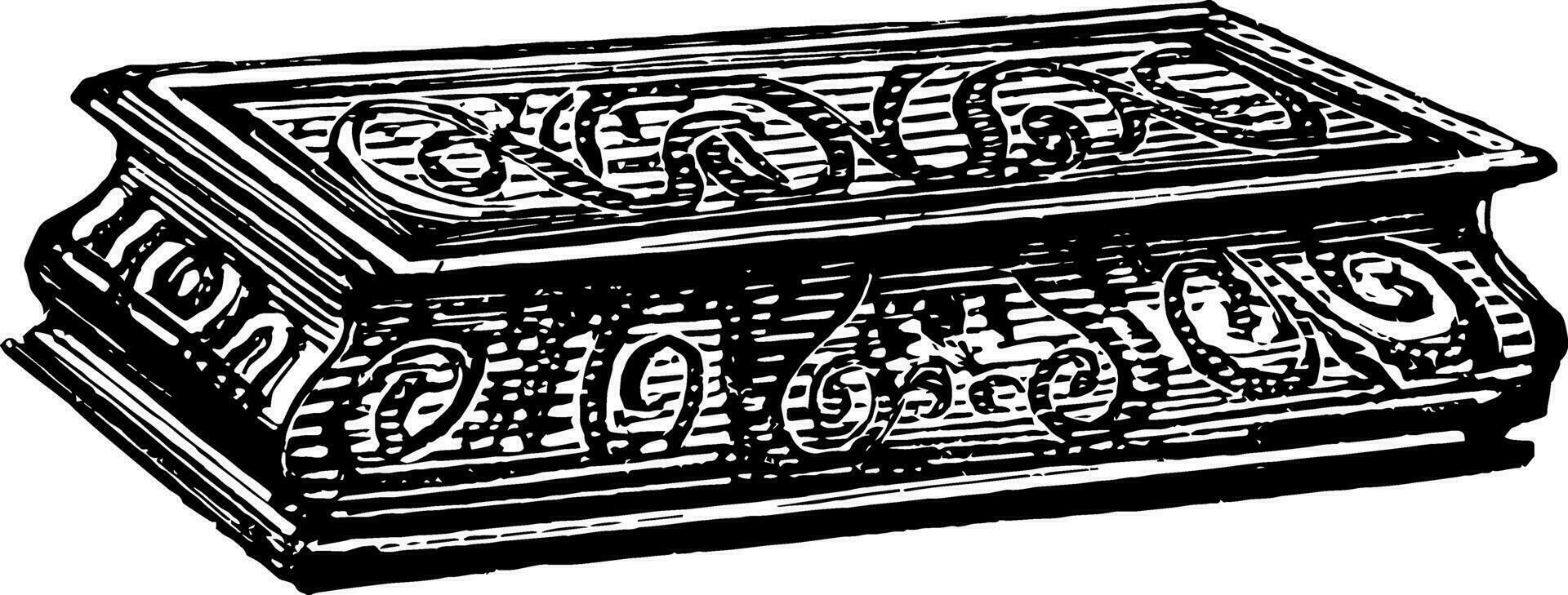 Crochet Box is ornamented with a classic bas-relief of the story of Niobe, vintage engraving. vector