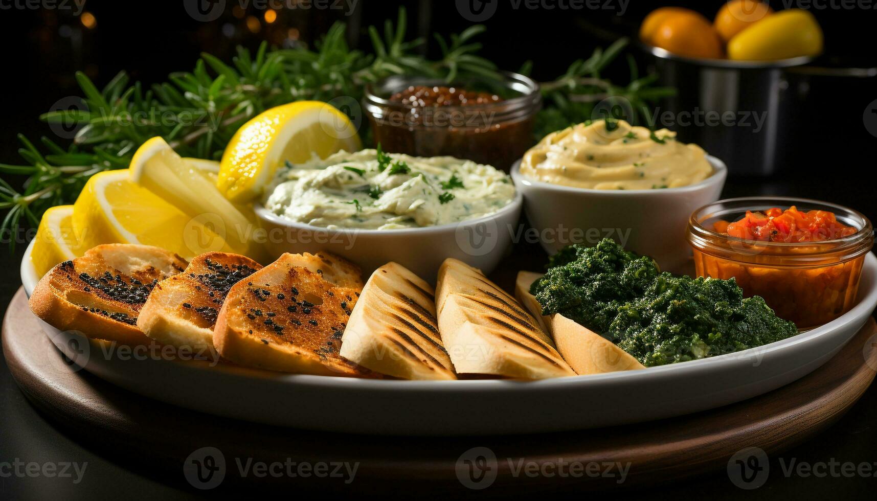 AI generated Grilled meat and vegetable plate with guacamole, fresh salsa, and cilantro generated by AI photo