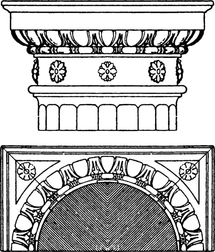 dórico capital, apoya, Clásico grabado. vector