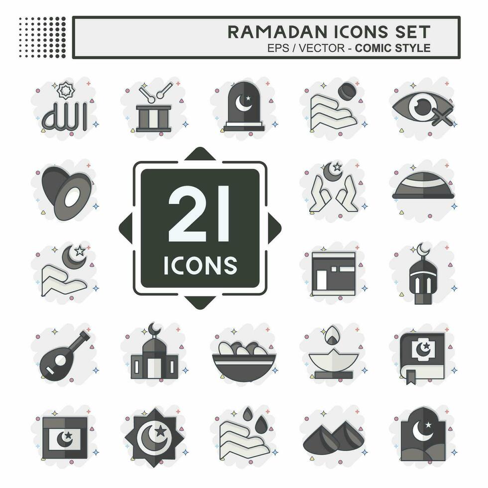 Icon Set islamic. related to islamic symbol. comic style. simple design editable. simple illustration vector