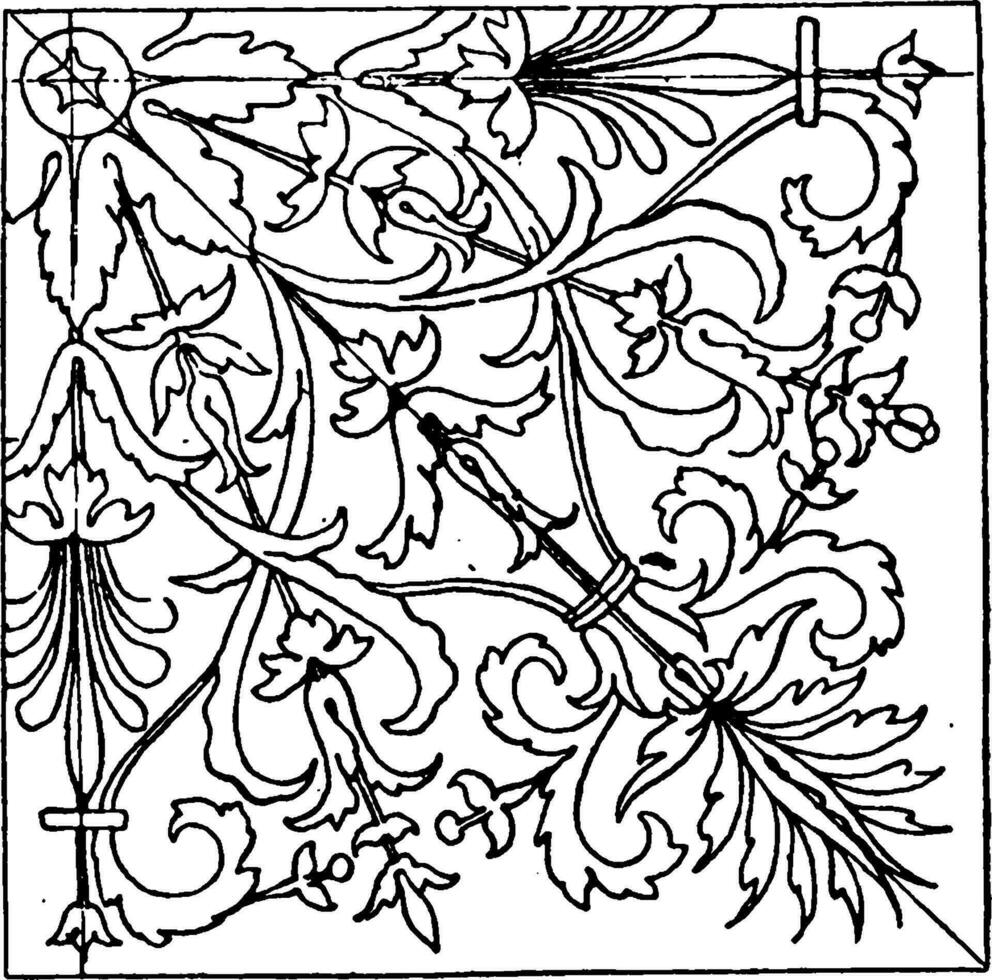 Renacimiento cuadrado panel diseñado por madera tallista antonio mercadillo durante en 1500, Clásico grabado. vector