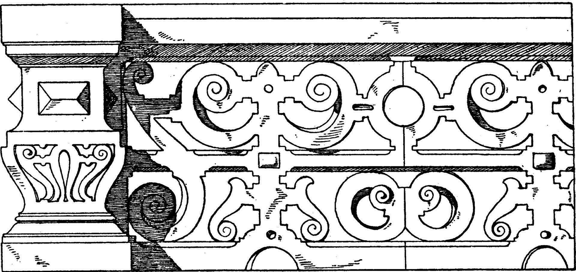 Stone Parapet design, building borders, vintage engraving. vector