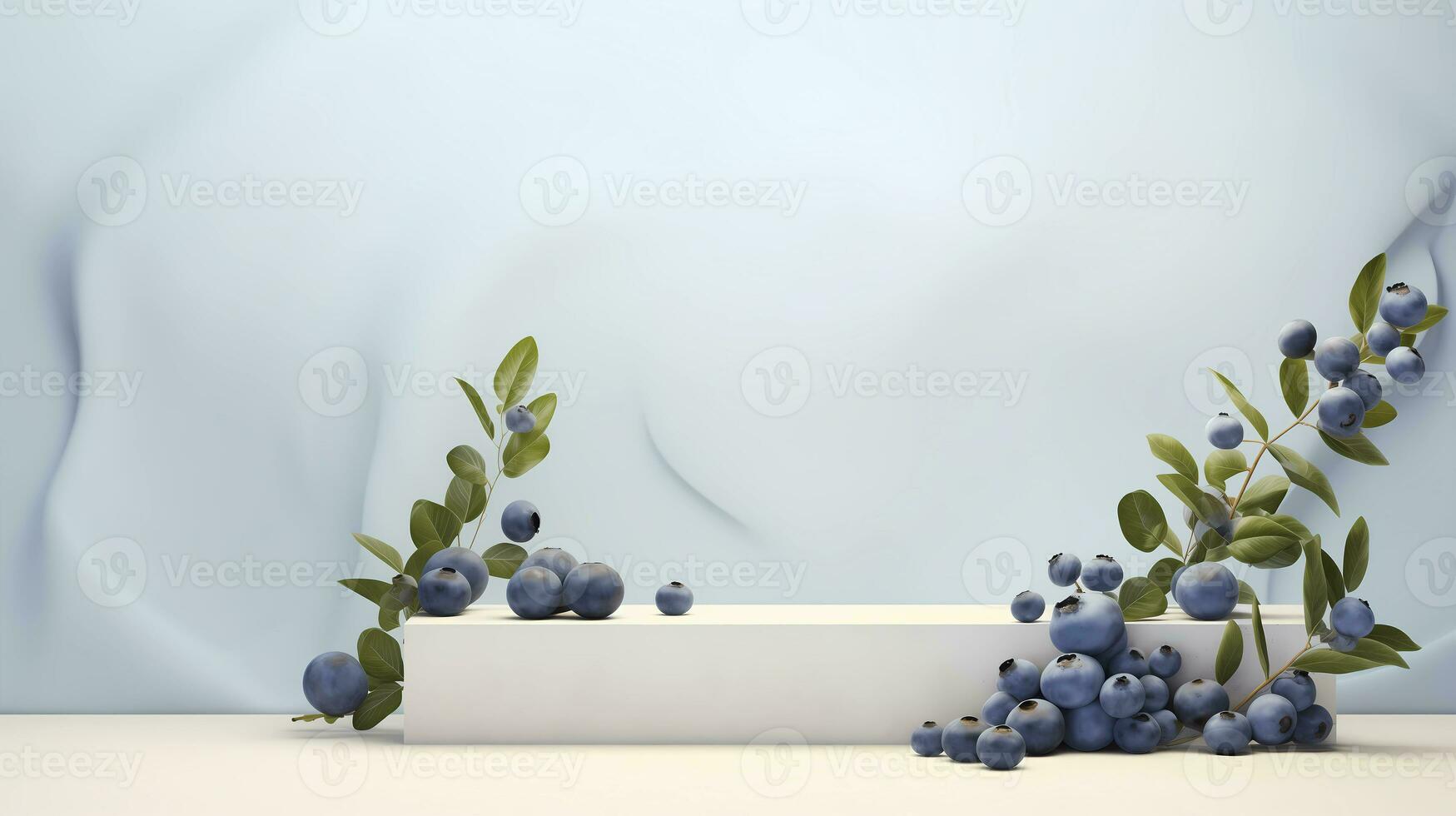 AI generated Minimal scene empty podium with fresh blueberry. Pedestal for cosmetic product of blueberry. Studio photography. photo