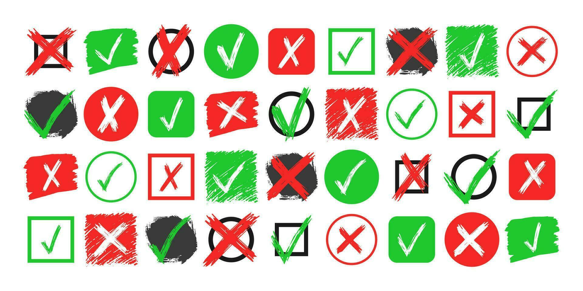 Hand drawn check and cross sign elements vector