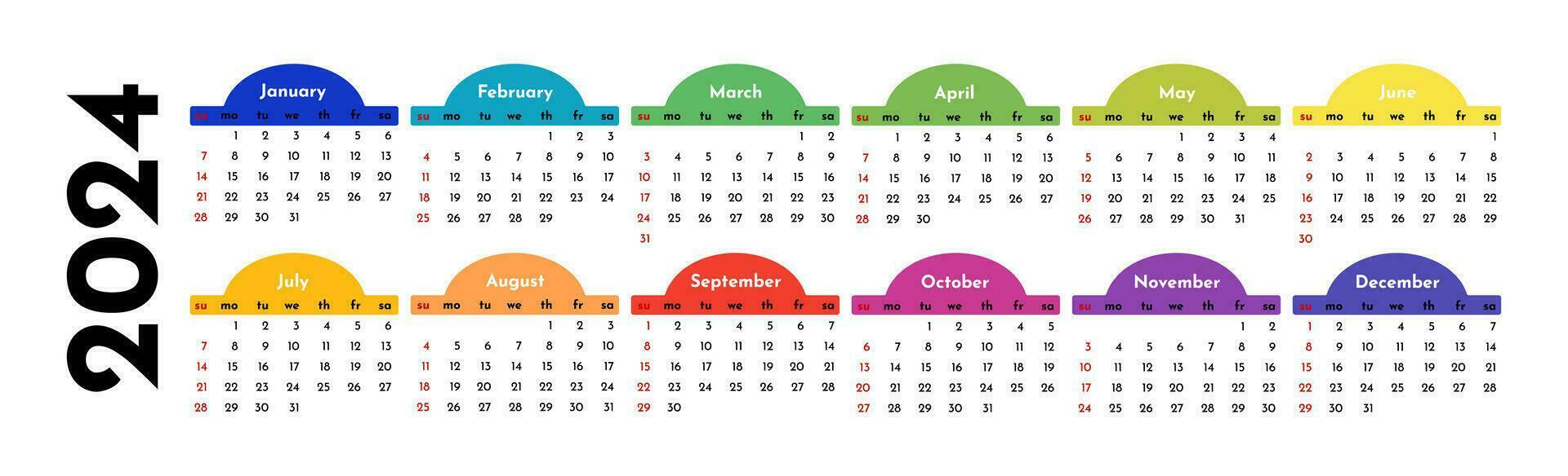 calendario para 2024 aislado en un blanco antecedentes vector