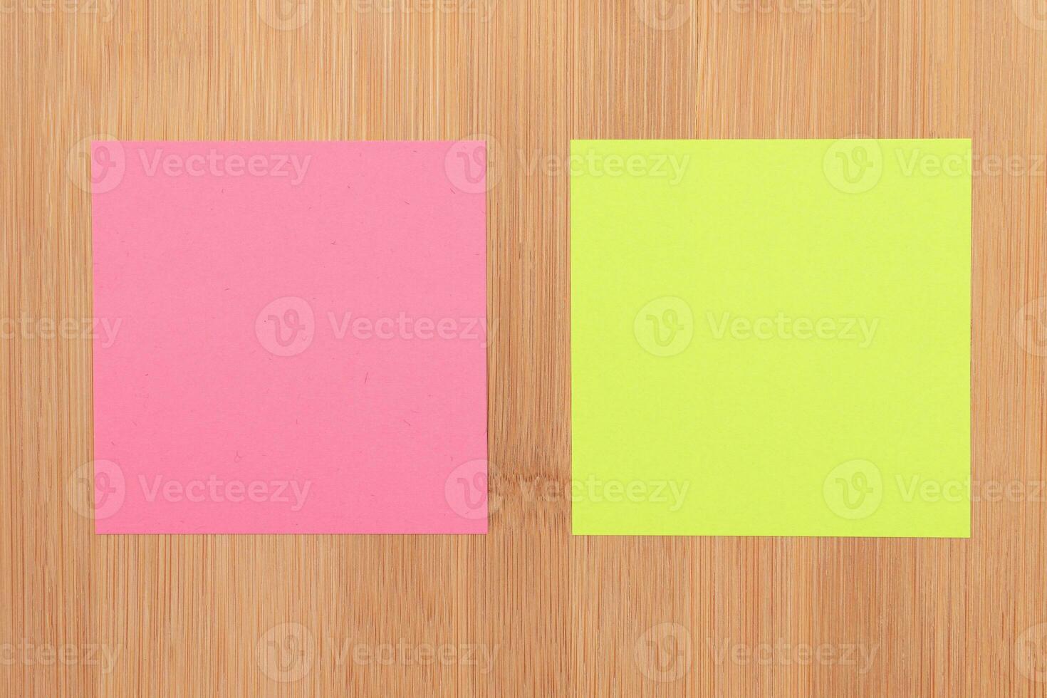 Colored Sticky Notes with Copyspace Pinned to the Wooden Message Board. To Do List Reminder in Office. Blank Memo Sticker at Work Template. Empty Checklist Mockup photo