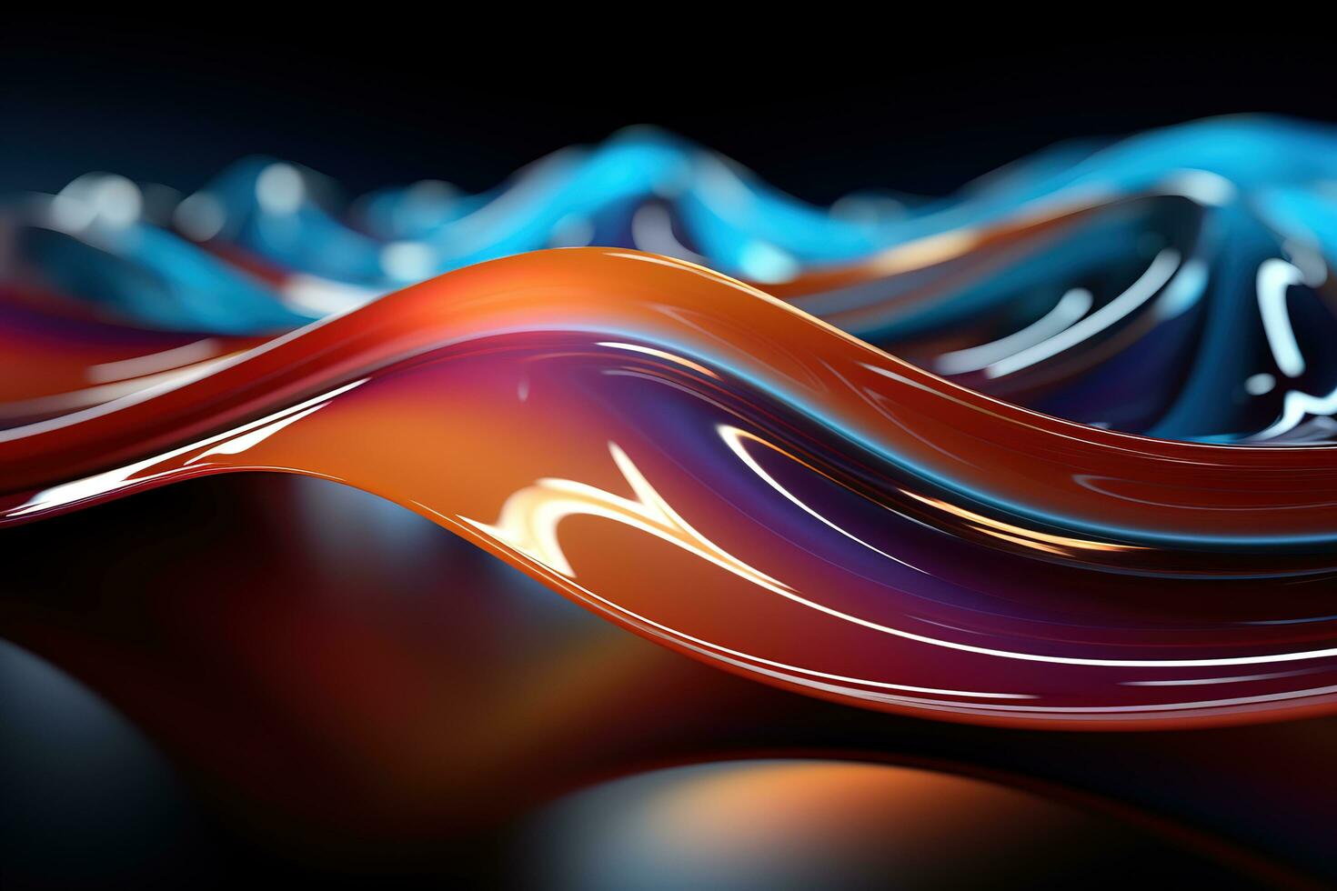 AI generated Abstract fluid 3d render holographic iridescent neon curved wave in motion dark background. Gradient design element for banners, backgrounds, wallpapers and covers. photo