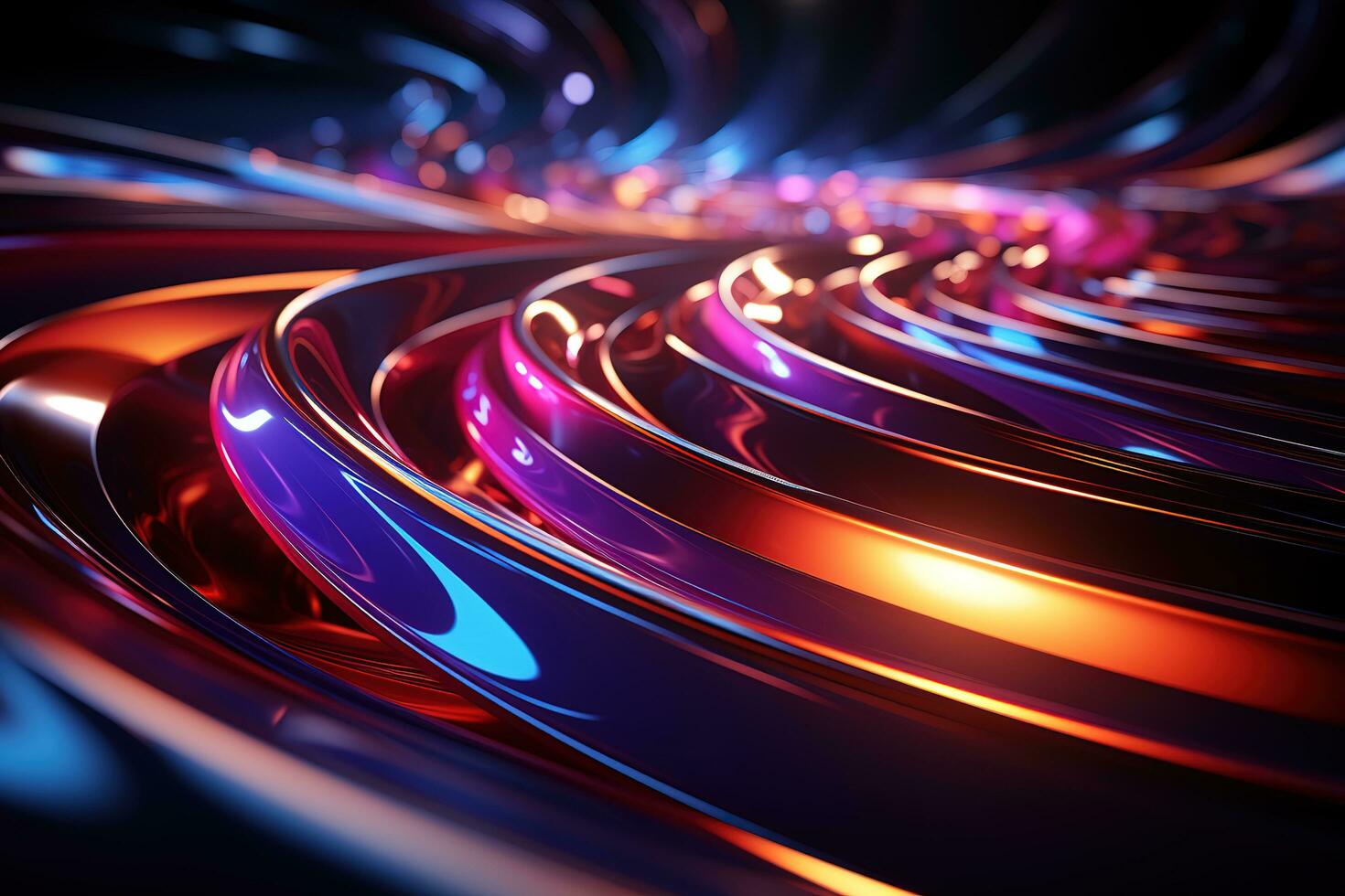 AI generated Abstract fluid 3d render holographic iridescent neon curved wave in motion dark background. Gradient design element for banners, backgrounds, wallpapers and covers. photo