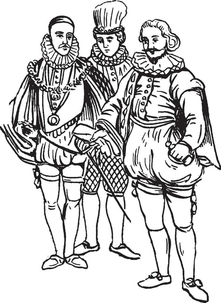 Male Costumes from the Time of Elizabeth I, vintage illustration. vector