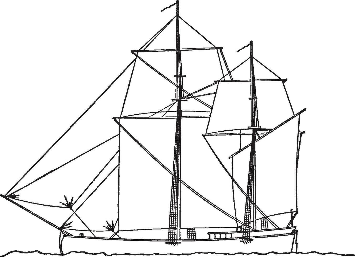 Fishing Sailboat, vintage illustration. vector