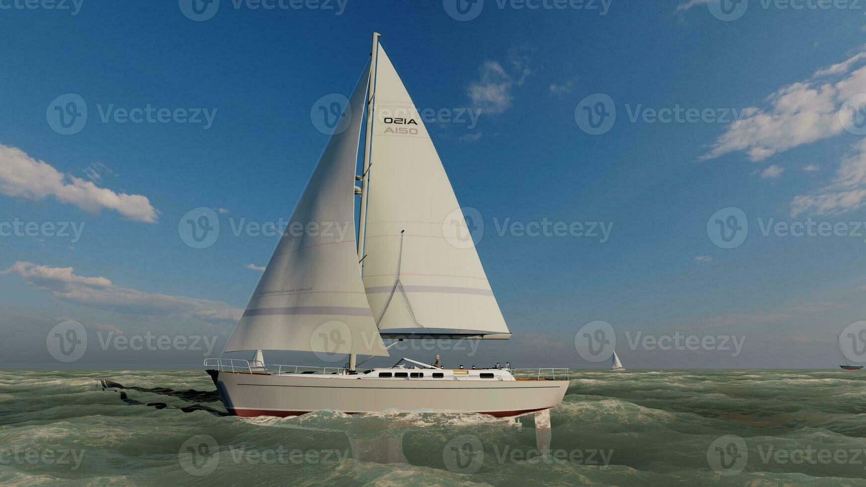 AI generated Sea beach and blue sky calm and peaceful nature with sailing boats photo