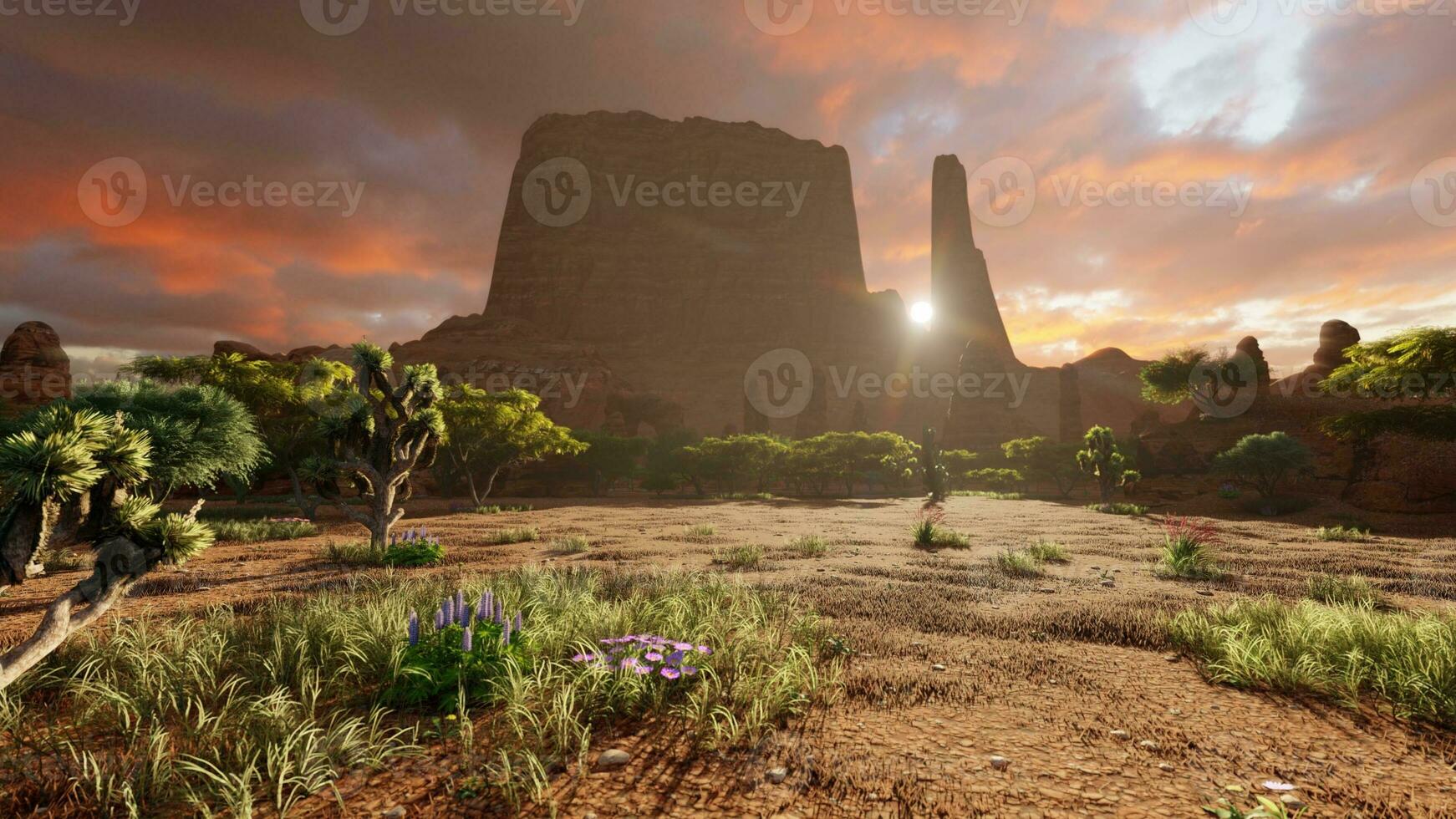 AI generated Calm Beautiful Desert with Sunset and trees photo